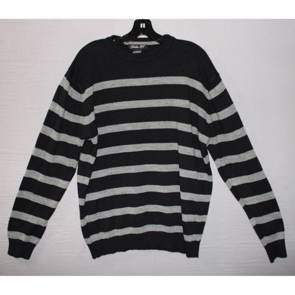 Studio 84 Gray Black Striped Sweater Men's Size Large 90's Style Casual